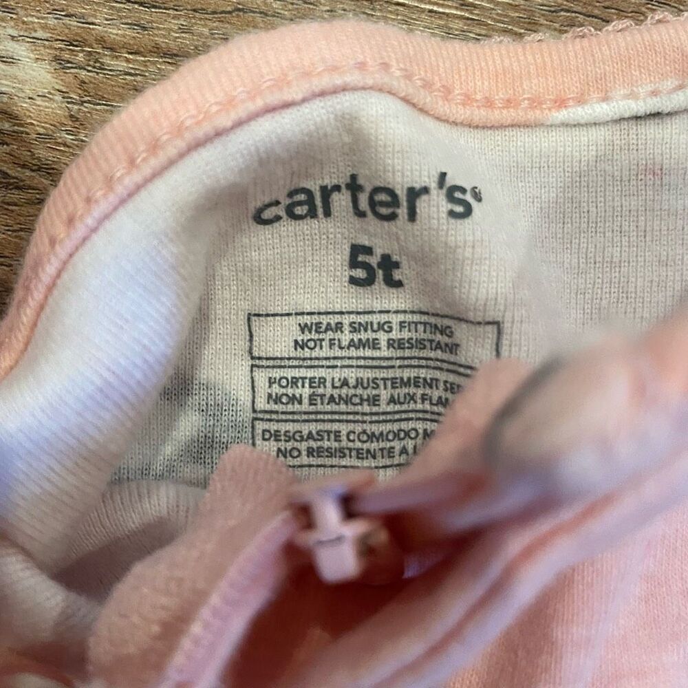 Carters One Piece Footed Pajamas Peach Swan Star Pattern Snug Fit Size 5T - Picture 4 of 9